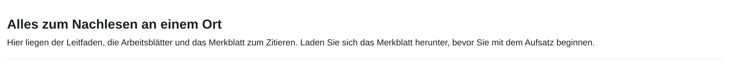 Ein Text- und Medienfeld auf der Kursseite: eine fett gesetzte Zwischenüberschrift und ein Satz Erläuterung, ohne Link und ohne Symbol